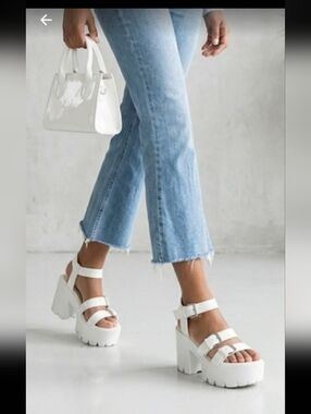 Truffle Collection White Chunky Platform Sandals - Women's Strappy Heels